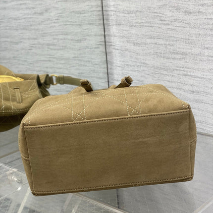 DIOR 26S BUCKET BAG 27 IN LIGHT OLIVE GREEN SUEDE GOLD HARDWARE