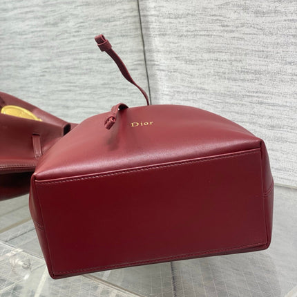DIOR 26S BUCKET BAG 27 IN BURGUNDY RED CALFSKIN GOLD HARDWARE