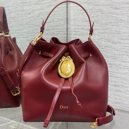 DIOR 26S BUCKET BAG 27 IN BURGUNDY RED CALFSKIN GOLD HARDWARE