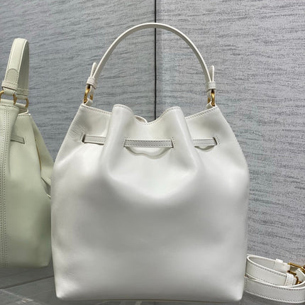 DIOR 26S BUCKET BAG 27 IN IVORY WHITE CALFSKIN GOLD HARDWARE