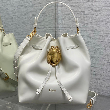 DIOR 26S BUCKET BAG 27 IN IVORY WHITE CALFSKIN GOLD HARDWARE