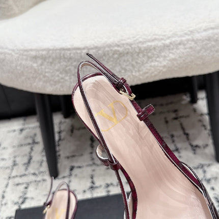 VALENTINO 26S SLINGBACKS 80 MM IN DARK RED CROC EMBOSSED CALFSKIN