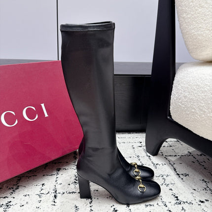 GUCCI 26S HORSEBIT KNEE-HIGH BOOTS 75 MM IN BLACK CALFSKIN