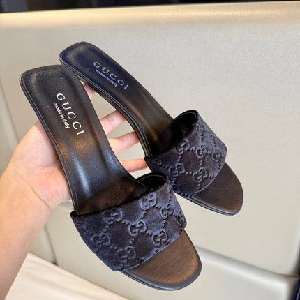 GUCCI 26S SLIDE SANDALS 55 MM IN BLACK VELVET