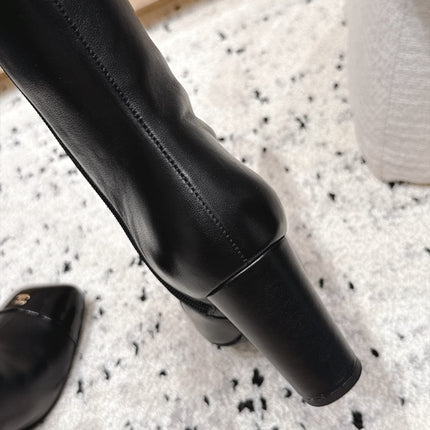 CHANEL 26S KNEE HIGH BOOTS 90 MM IN BLACK CALFSKN AND PATENT