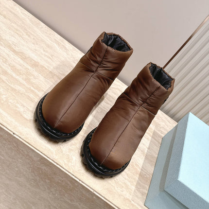 PRADA 26S ANKLE SNOW BOOTS 30MM IN DARK BROWN NYLON FABRIC
