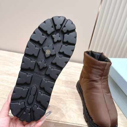 PRADA 26S ANKLE SNOW BOOTS 30MM IN DARK BROWN NYLON FABRIC