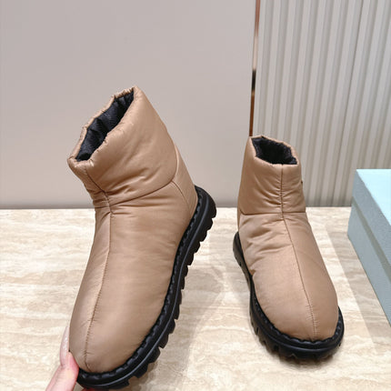 PRADA 26S ANKLE SNOW BOOTS 30MM IN BEIGE NYLON FABRIC