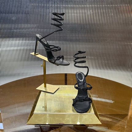 RENE CAOVILLA 26S CRYSTAL WRAP HEELS 95 MM IN BLACK LAMBSKIN