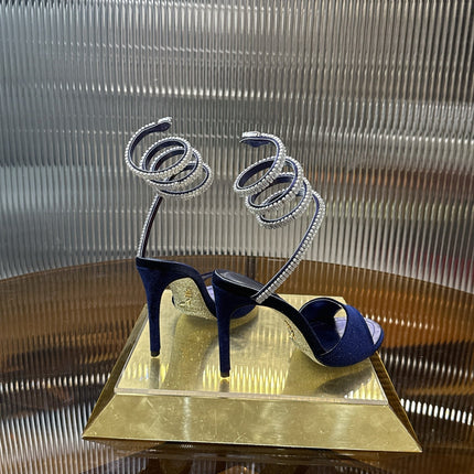 RENE CAOVILLA 26S HEELED SANDALS 95 MM IN NAVY BLUE VELVET