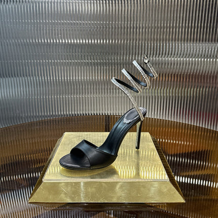 RENE CAOVILLA 26S HEELED SANDALS 95 MM IN BLACK LAMBSKIN