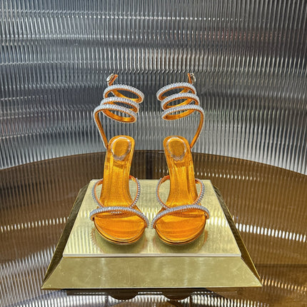 RENE CAOVILLA 26S STILETTO SANDALS 95 MM IN DARK ORANGE LAMBSKIN
