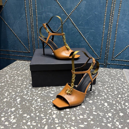 BALMAIN 26S HIGH-HEEL SANDALS 95 MM IN BROWN CALFSKIN