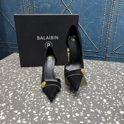 BALMAIN 26S HIGH-HEEL SHOES 95 MM IN BLACK SUEDE