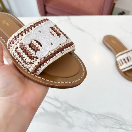 LYMPIA MULE WHITE MIX BROWN RAFFIA