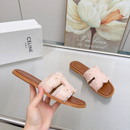 CELINE 26S TRIOMPHE SLIDE SANDALS IN BLUSH PINK CANVAS