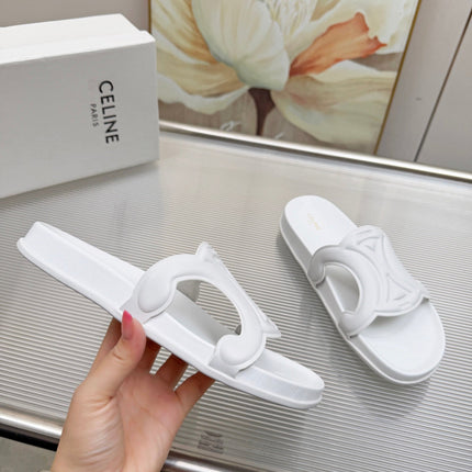 CELINE 26S TRIOMPHE SLIDES IN WHITE CALFSKIN