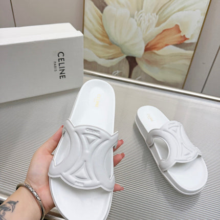 CELINE 26S TRIOMPHE SLIDES IN WHITE CALFSKIN
