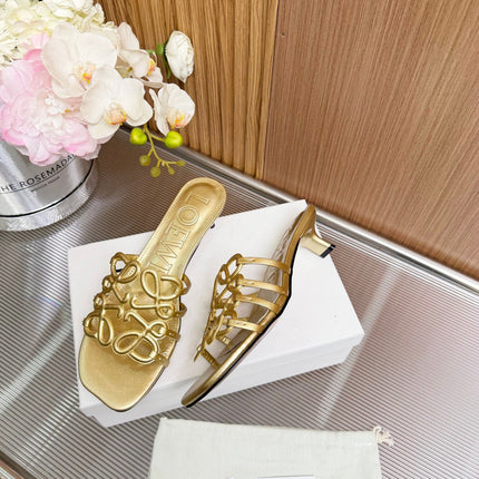 LOEWE 26S PETAL ANAGRAM KITTEN HEEL SANDALS 45MM IN GOLD SOFT CALFSKIN