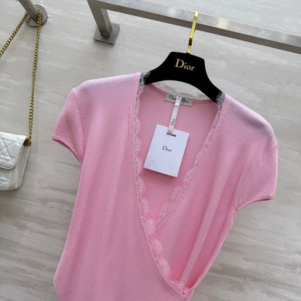 DIOR 26S CROSSOVER LACE-TRIM TOP 1202