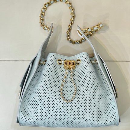 CHANEL 26S DRAWSTRING HOBO BAG 30 IN MINT GREEN PERFORATED CALFSKIN
