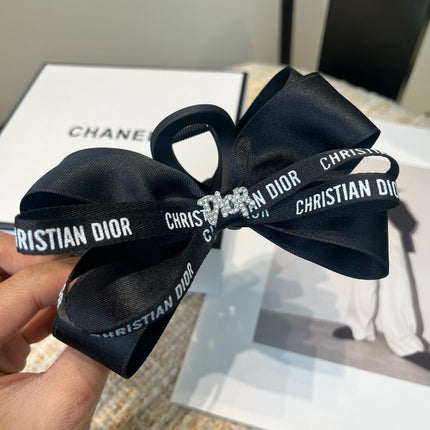 DIOR 26S BOW HAIR CLIP IN BLACK RIBBON 505312