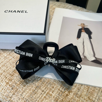 DIOR 26S BOW HAIR CLIP IN BLACK RIBBON 505312