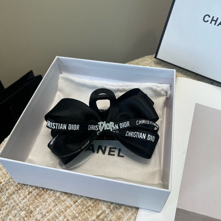 DIOR 26S BOW HAIR CLIP IN BLACK RIBBON 505312