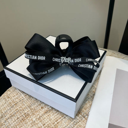 DIOR 26S BOW HAIR CLIP IN BLACK RIBBON 505312