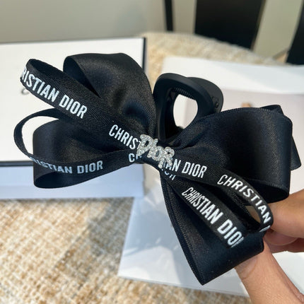 DIOR 26S BOW HAIR CLIP IN BLACK RIBBON 505312