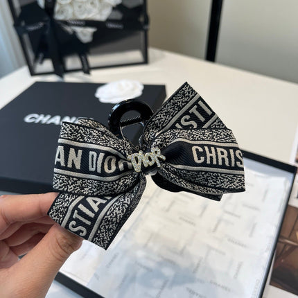 DIOR 26S BOW HAIR CLIP IN BLACK AND WHITE RIBBON 505324
