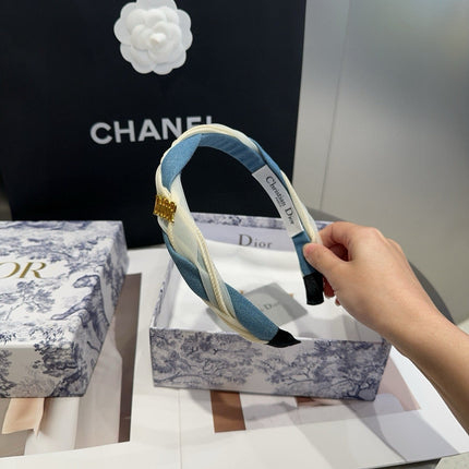 DIOR 26S PADDED HEADBAND IN WHITE AND BLUE FABRIC 505316