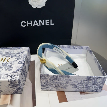 DIOR 26S PADDED HEADBAND IN WHITE AND BLUE FABRIC 505316