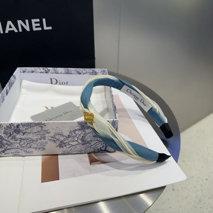 DIOR 26S PADDED HEADBAND IN WHITE AND BLUE FABRIC 505316