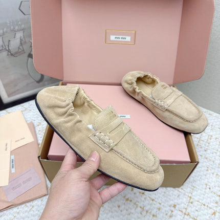 MIUMIU 25S NAPPA LOAFERS IN BEIGE SUEDE