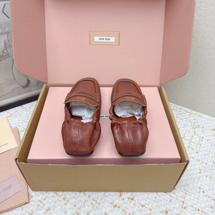MIUMIU 25S NAPPA LOAFERS IN RUSTY BROWN LAMBSKIN
