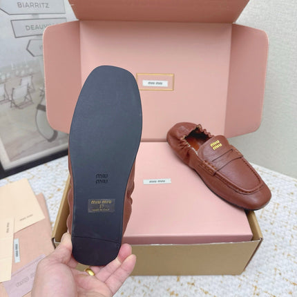 MIUMIU 25S NAPPA LOAFERS IN RUSTY BROWN LAMBSKIN