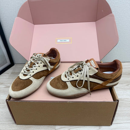 MIUMIU 26S SNEAKERS IN BEIGE MIX BROWN SUEDE