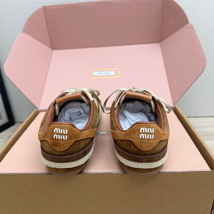 MIUMIU 26S SNEAKERS IN BEIGE MIX BROWN SUEDE