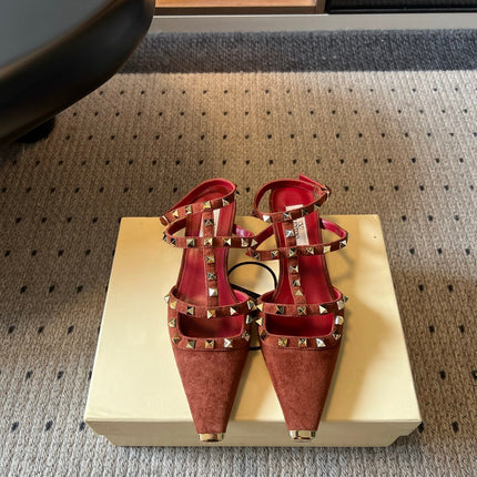 VALENTINO 26S ROCKSTUD HIGH HEELS 40 MM IN BROWN SUEDE