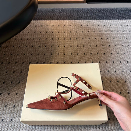 VALENTINO 26S ROCKSTUD HIGH HEELS 40 MM IN BROWN SUEDE