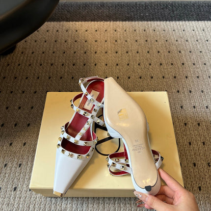 VALENTINO 26S ROCKSTUD HIGH HEELS 40 MM IN WHITE CALFSKIN