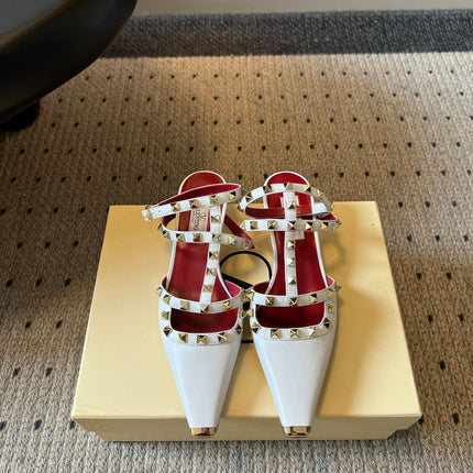 VALENTINO 26S ROCKSTUD HIGH HEELS 40 MM IN WHITE CALFSKIN