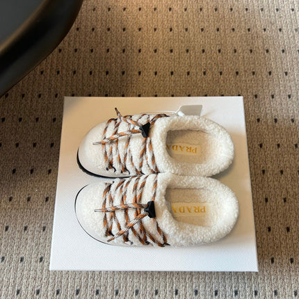 PRADA 26S WOVEN MULES IN IVORY SUEDE AND WOOL