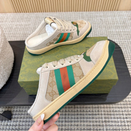 GUCCI 26S BACKLESS SNEAKERS IN BEIGE CANVAS AND LEATHER