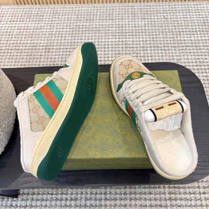 GUCCI 26S BACKLESS SNEAKERS IN BEIGE CANVAS AND LEATHER