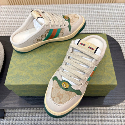 GUCCI 26S BACKLESS SNEAKERS IN BEIGE CANVAS AND LEATHER
