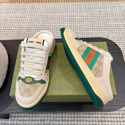 GUCCI 26S BACKLESS SNEAKERS IN BEIGE CANVAS AND LEATHER