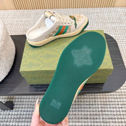 GUCCI 26S BACKLESS SNEAKERS IN BEIGE CANVAS AND LEATHER