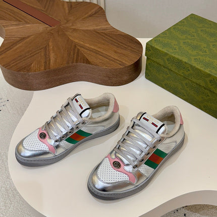 GUCCI 26S MESH SNEAKERS IN SILVER LEATHER